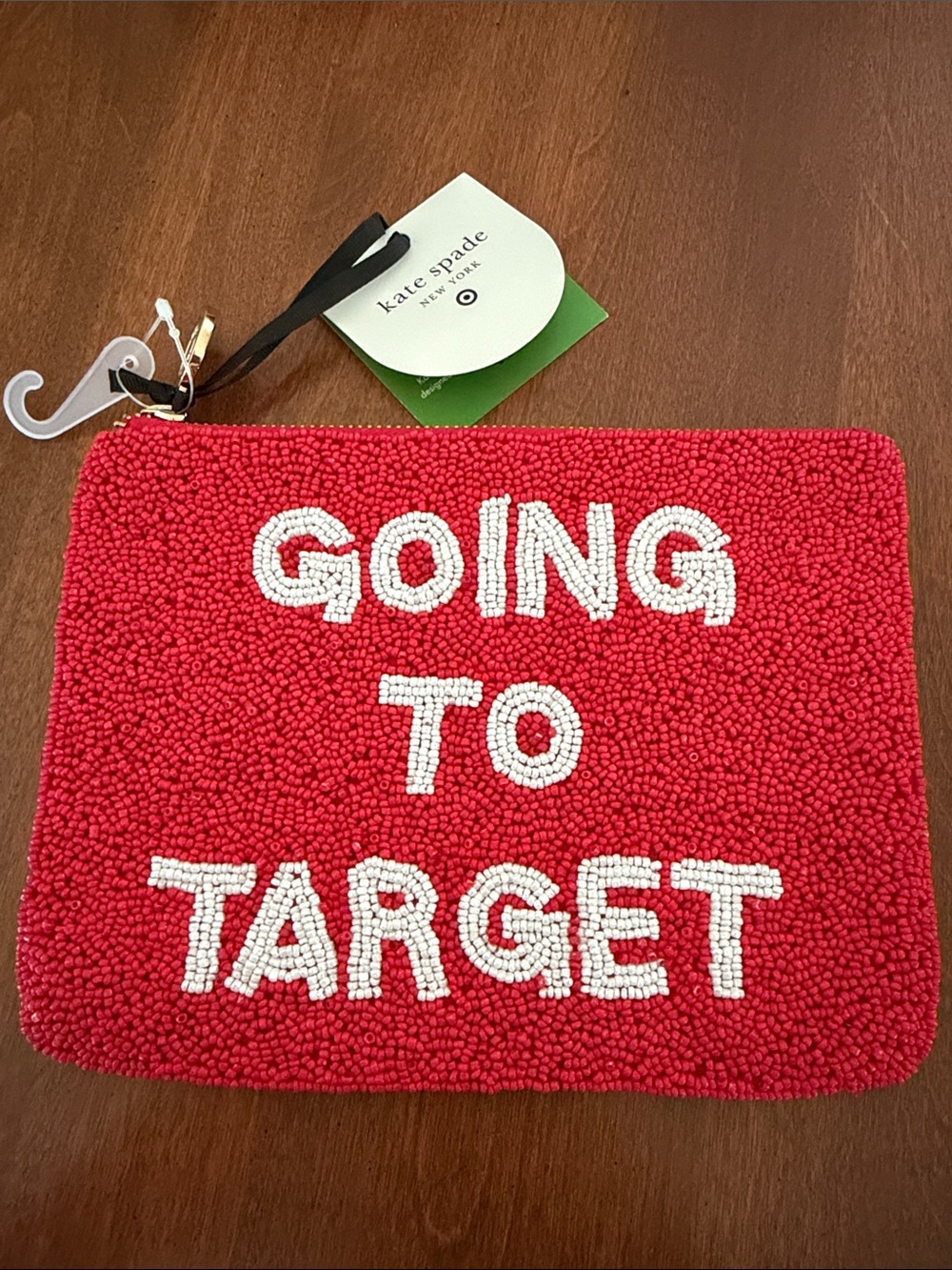 Kate Spade red beaded 'GOING TO TARGET' clutch